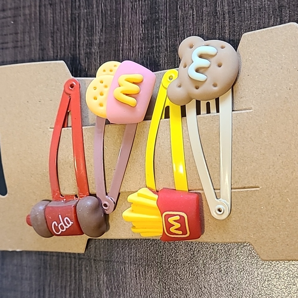 Fast Food Hair Clips Set of 4 Fast Food‎ Cola Fries Bear Cute NEW